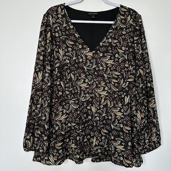 Lane Bryant Peasant Tunic Top Black Paisley Floral Size 22 - Picture 1 of 11